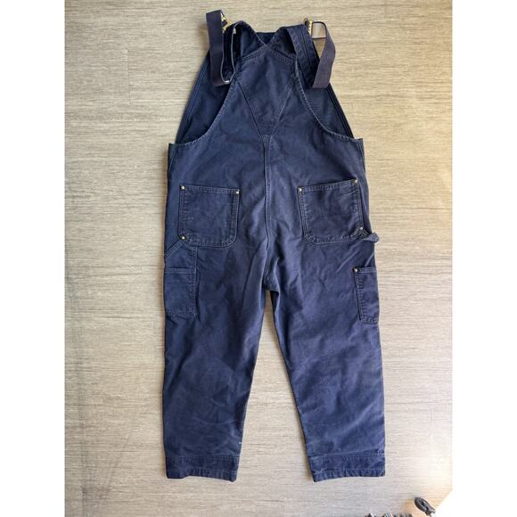 Carhartt Men's Duck Bib Overall R01 Navy Blue 102776-412 40x30 Double Knees Worn - Picture 2 of 9